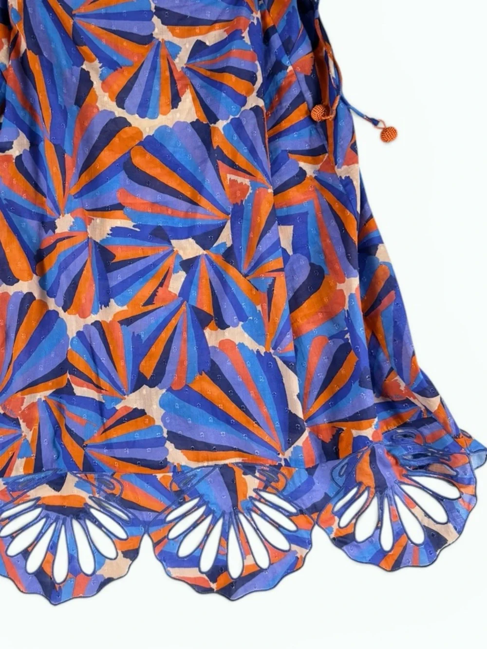Farm Rio Seashell Print Mini Dress Embroidered Scallop Hem Cotton Size XL - Picture 3 of 11